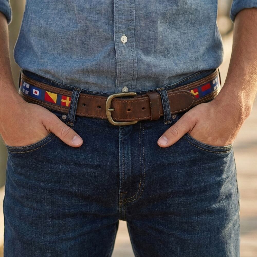 Vera Pelle Nautical Flag Leather Belt